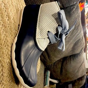 Sperry Top Sider Boots Womens Saltwater Duck STS 85210 Blue White Striped  sz 11